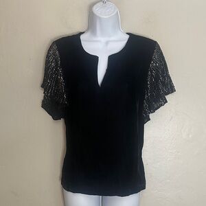 Velvet by Graham & Spencer Black Top with Sequin Sleeves